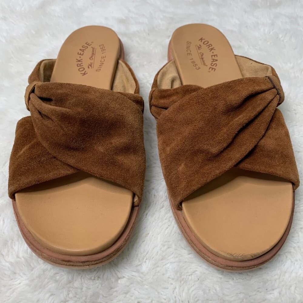 Kork-Ease Women's Zel Suite Leather Slide Sandals in Cognac Brown Size 9